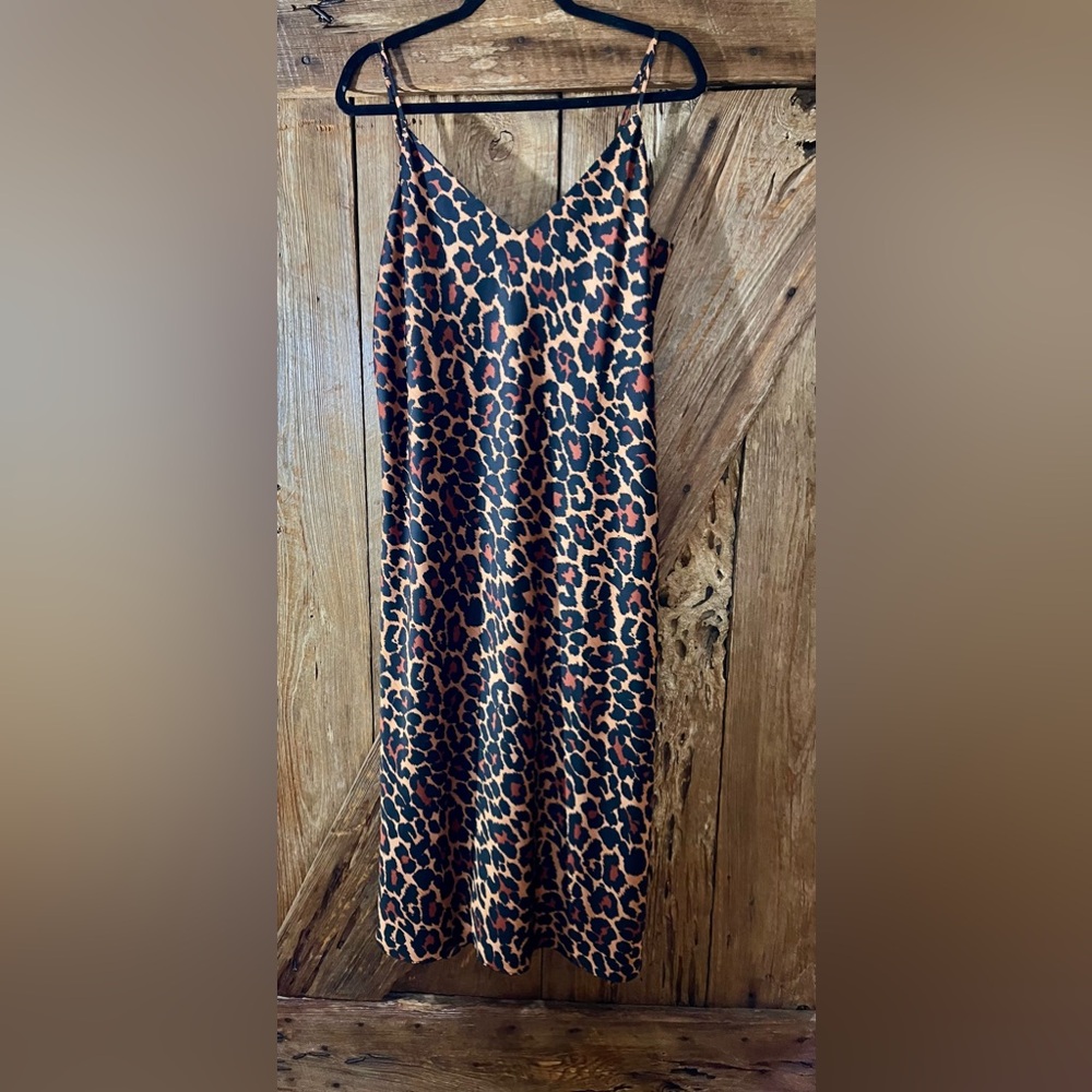J. Crew Brown and Black Leopard Slip Midi Dress Size 14